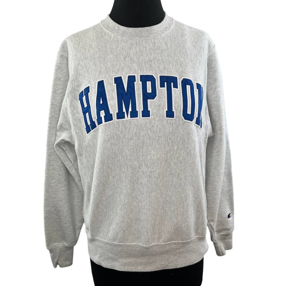 VINTAGE Champion Reverse Weave HAMPTON Crew Sweatshirt Gray Heather Unisex S